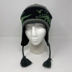 Turtle Fur Dr. Dino Earflap Beanie Kids OSFM Winter Hat with Ear Flaps Gray EUC